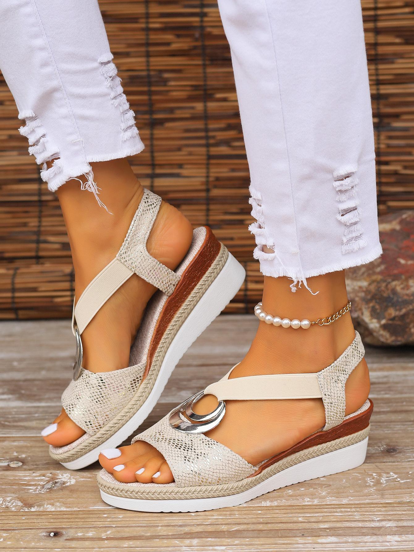 

Women s sandals summer metal buckle decorative hemp rope wedge heel light bottom fish mouth sandals 43