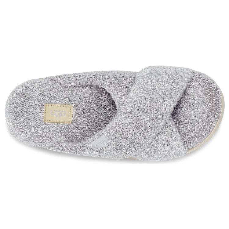 UGG Women's Fuzz Sugar Terry Cross Slide Sandals Metallic Grey 1126385-MGR