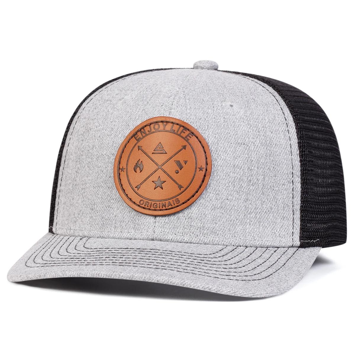 Yiran bag Unisex Geniet van het Leven Ronde Leren Label Baseball Netpetten Lente Zomer Buiten Verstelbaar Casual Petten Zonbescherming Pet Sportpet