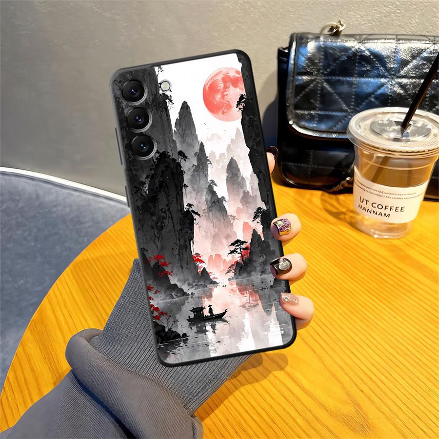 Case for Samsung Galaxy A15 A04 A05 A50 A16 A40 A70 A13 A20 A06 A17 A12 Funda Phone Cover Ink Art Print Japanese Landscape