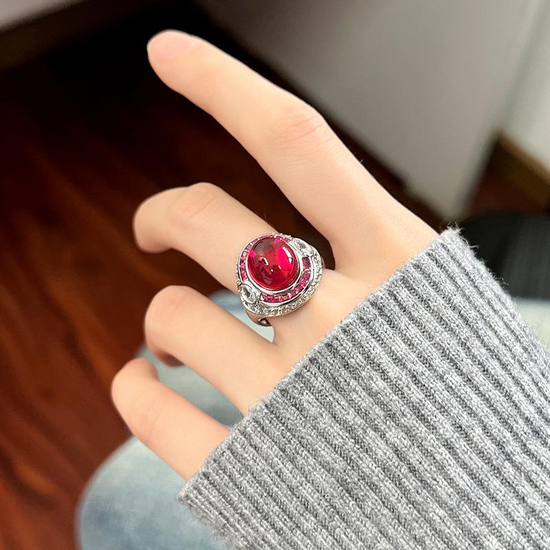Jewelry Simulation Blue Spinel Plain Red Corundum Retro Ring Main Stone 10 * 12