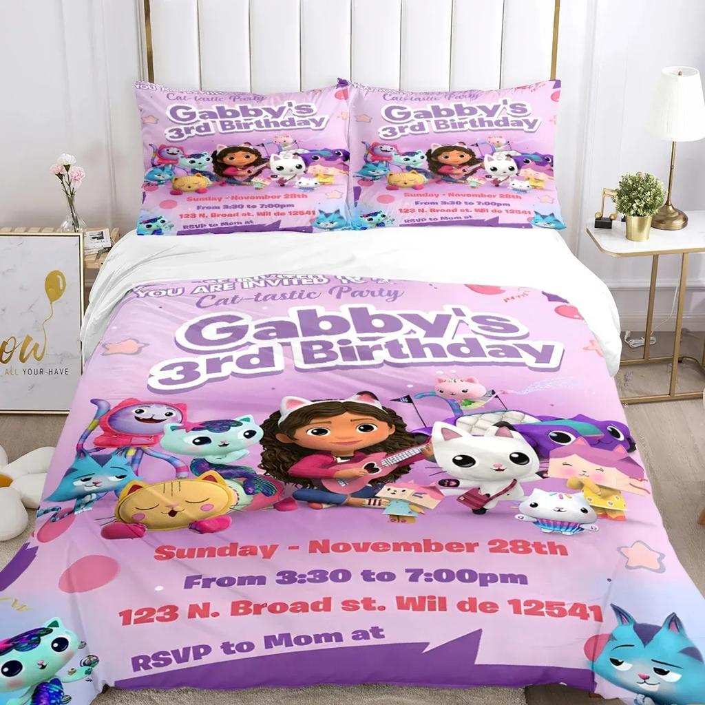 Gabby's dollhouse Kawaii 3D NEW Duvet Cover Pillowcase Bedding Set Adult Girl Bedroom Decoration Children Single Double Large