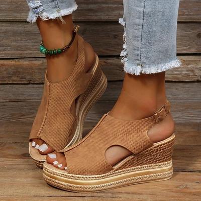 Fashion Summer Plus Size Wedge High Heels Sandals Women 2024 Peep Toe Platfrom Sandals Woman Buckle Strap Non Slip Beach Sandles Mujer