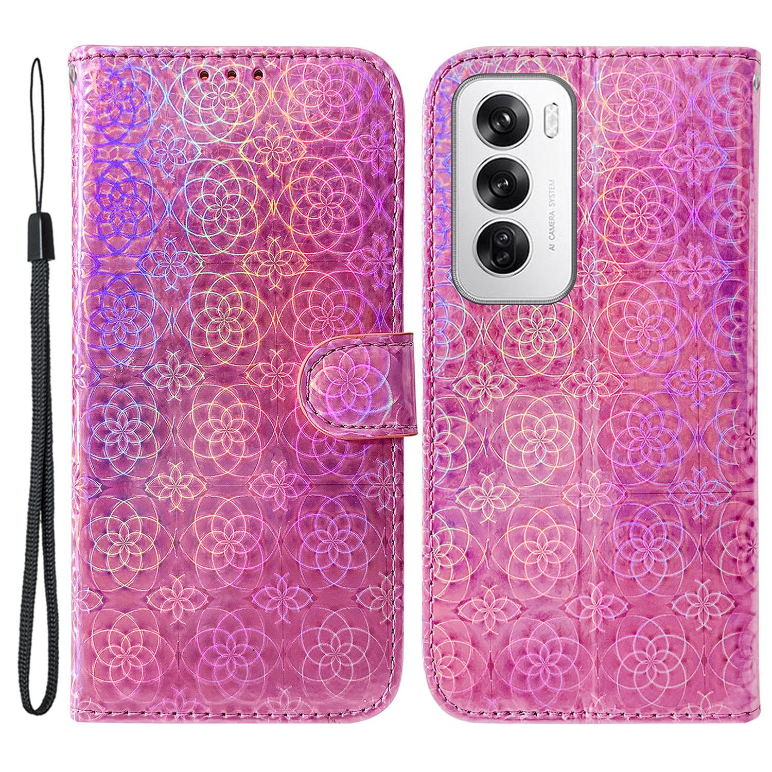 

For Oppo Reno12 5G (Global) Case Dazzling Flower Leather Phone Cover with Stand Pink