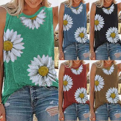 Damen Freizeit Ärmelloses Tanktop Sommer Blumenprint Rundhals Leicht Lockerer Schnitt Bluse für den täglichen Gebrauch