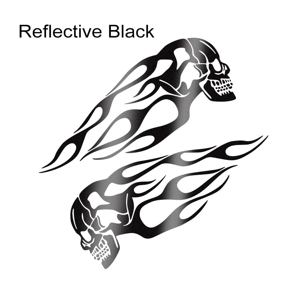 2PCS Motorcycle Oil Tank Stickers Creative Universal Motorbike Flame Skull Decals Tank Reflective Waterproof Decor Accessories