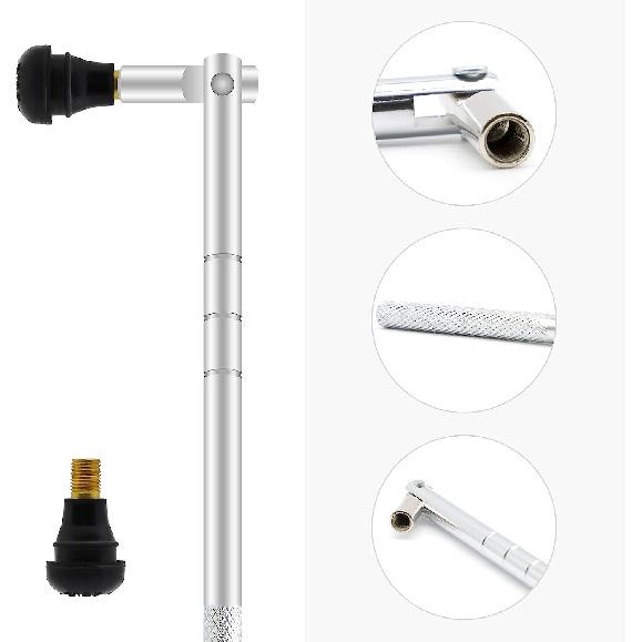 Valve Stem Puller Taller Tool, 5Pcs TR412, 5Pcs TR413, 5Pcs TR414 Tire Snap In Short Rubber Valve Stem, 4 Way Valve Core Remover, Single Head Tire