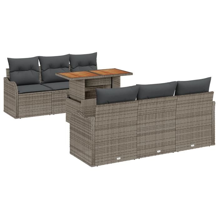 Ensemble de Canapé de Jardin de 7 Pièces avec Coussins en Rattan Gris, Canapé de Jardin de 2 Places avec Rangement 3358141