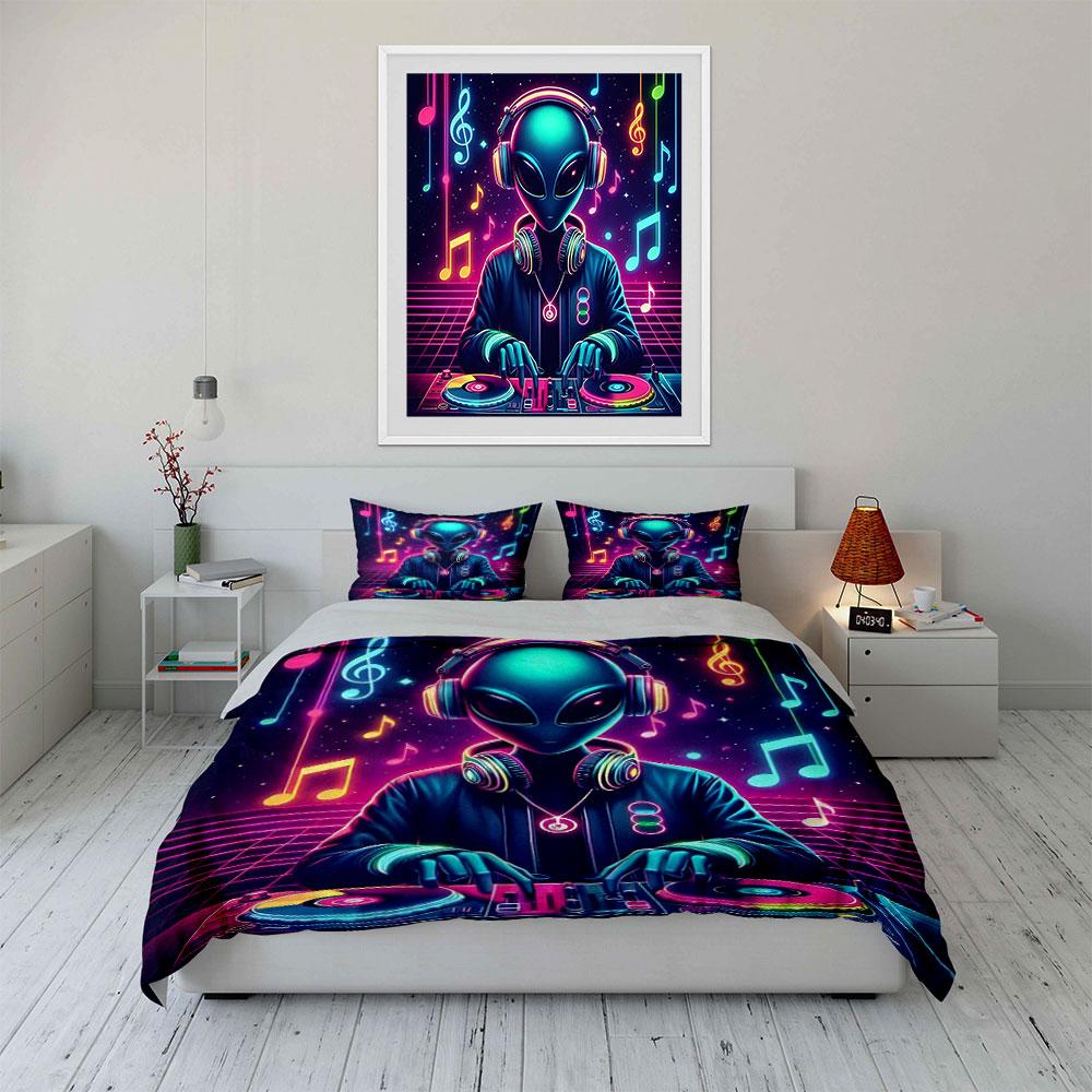 "Groovy Alien Vibes Party" Bedding Sets Duvet Covers Pillowcases(1* Duvet Cover 2* Pillowcases Without Duvet Insert)
