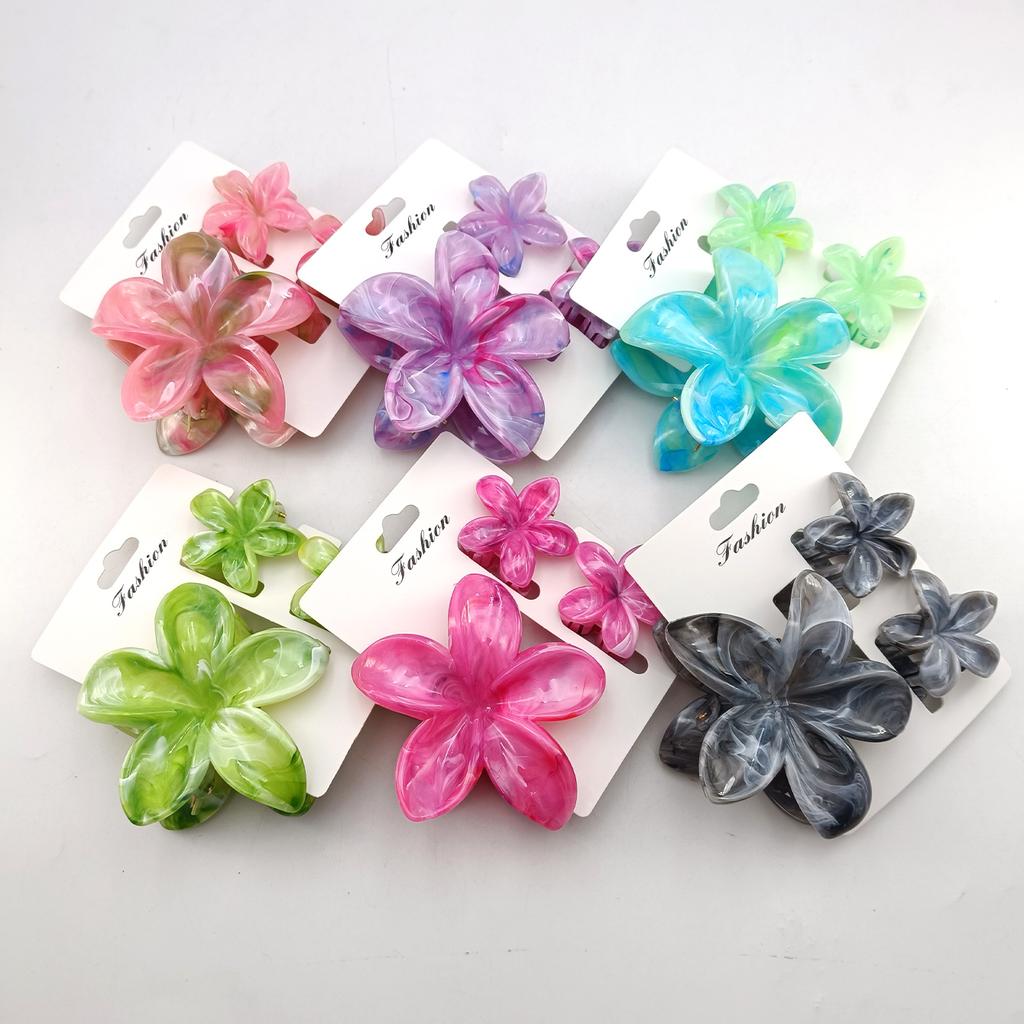 3PCS Hawaiian Gradient Flower Hair Claw Clip For Women Girl Fashion Plastic Non Slip Hold Hairpin Barrette Hair Accessories