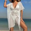 European & American Women's Sexy Hollow Deep V-Neck Knit Waist-Cinching Beach Cover-Up Dress