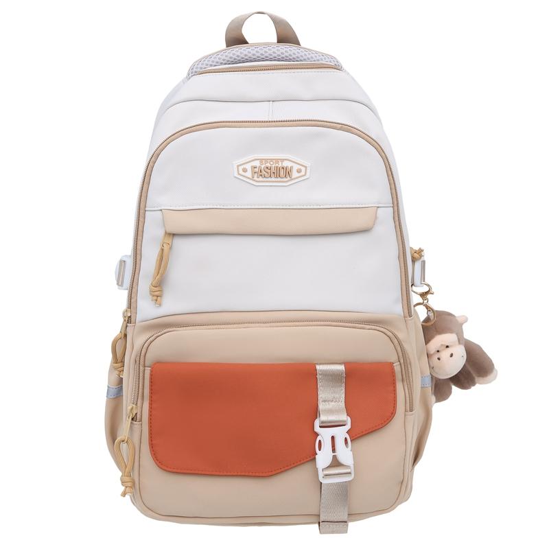 Women Large Capacity Schoolbag Campus Color Block Backpack Multi-Compartment Student Travel Backpack