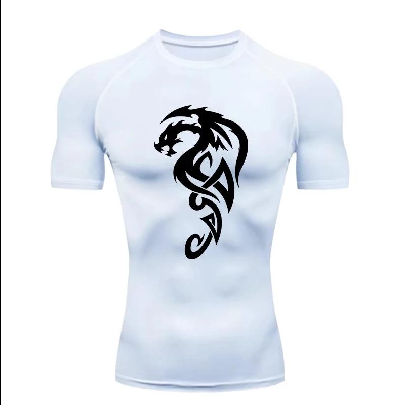 Mysterious Dragon Compression Shirt for Men Short Sleeve Rash Guard Gym Workout Running Tshirt Summer Athletic QuickDry Tees Top