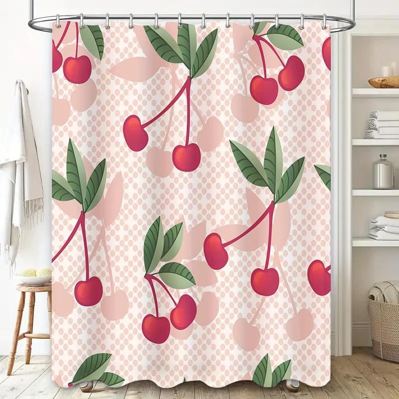 

Pink Cherry Shower Curtain 3D Printed Bathroom Decor Water Repellent Fabric Perfect for Home Bathrooms W90xH180cm
