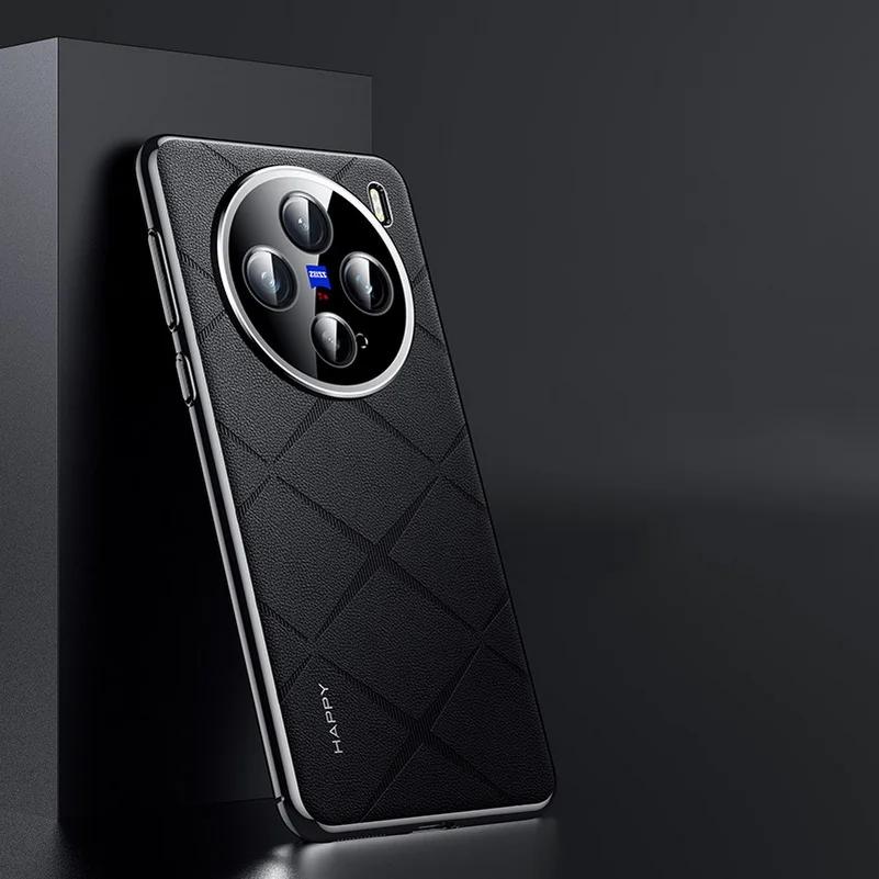 Роскошный кожаный чехол с рамкой для VIVO X200 Pro Mini X100 Ultra 100S Pro Защита камеры противоударный жесткий бампер для Vivo X 200Pro X100 S VIVO X200 Pro mini чёрный