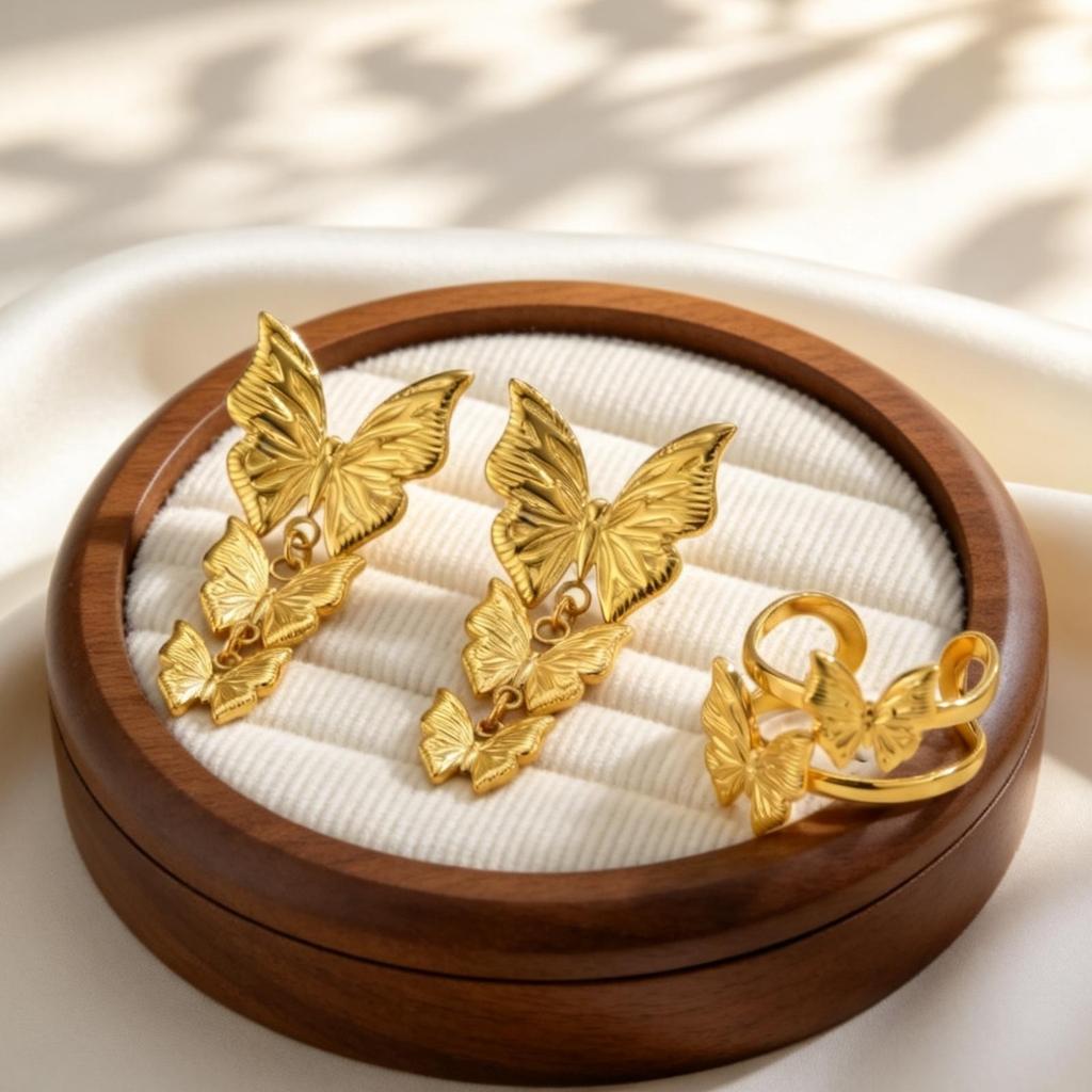 Unique Stainless Steel Three Drop Butterfly Earrings for Women Gold Plated Butterfly Stud Earrings Fashion Jewelry Gifts