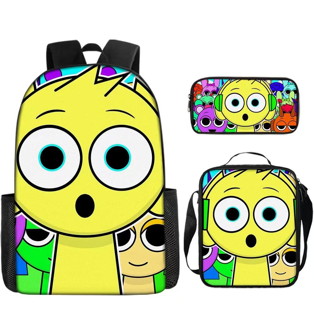 Rhythm Box Three-Piece Children'S Picnic Bag Cartoon Animation Pencil Bag Large Capacity Wear-Resistant Anti-Splash Schoolbag