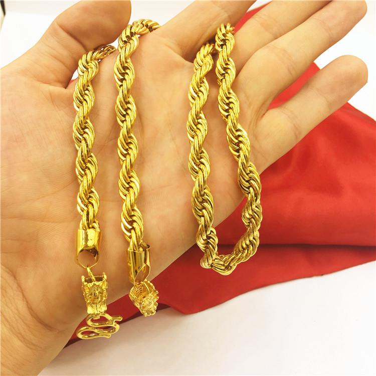 Men's Double Dragon Head Necklace: Non-fading Brass with Thick Gold Plating, Vietnamese Sand Gold Jewelry.