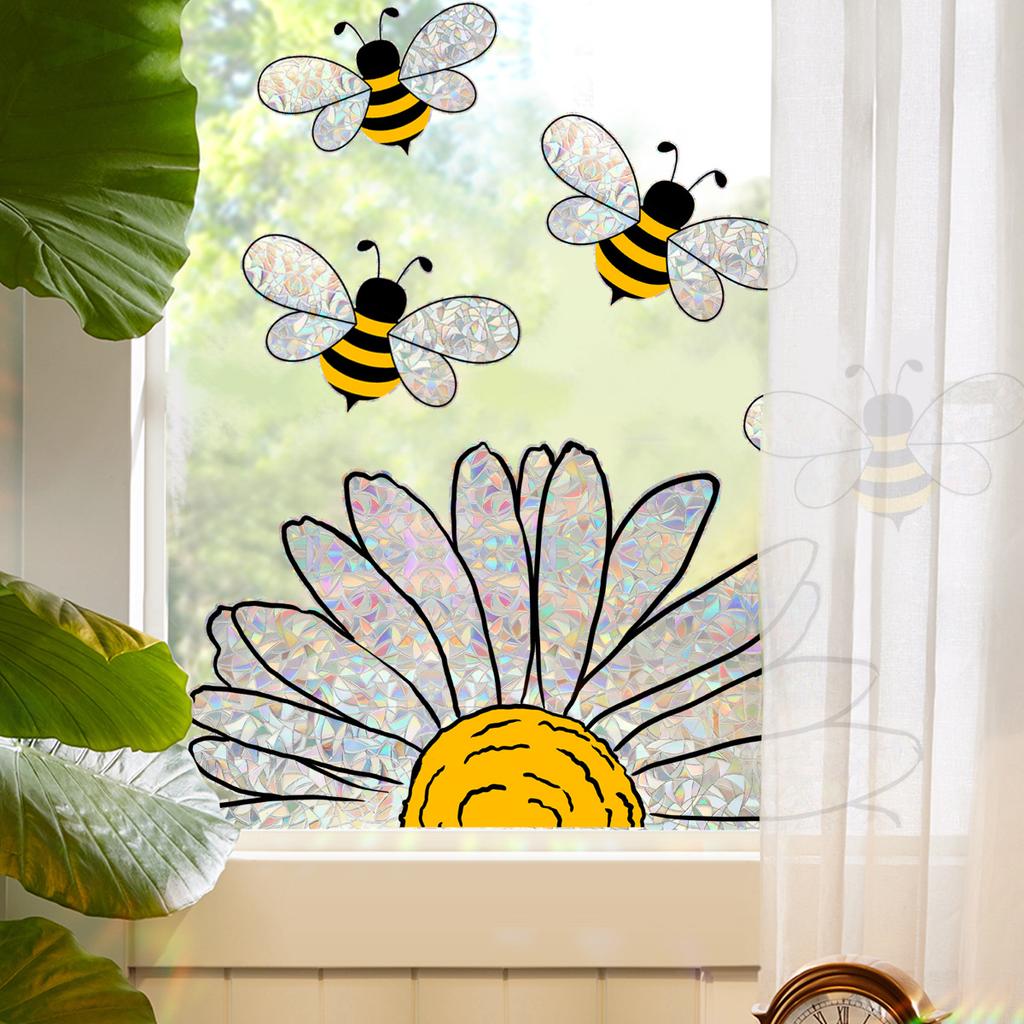 Colorful Bee Sunflower Window Sticker Rainbow Glass Windows Decor Wall Decals Home Decoration Self Adhesive Electrostatic Mural