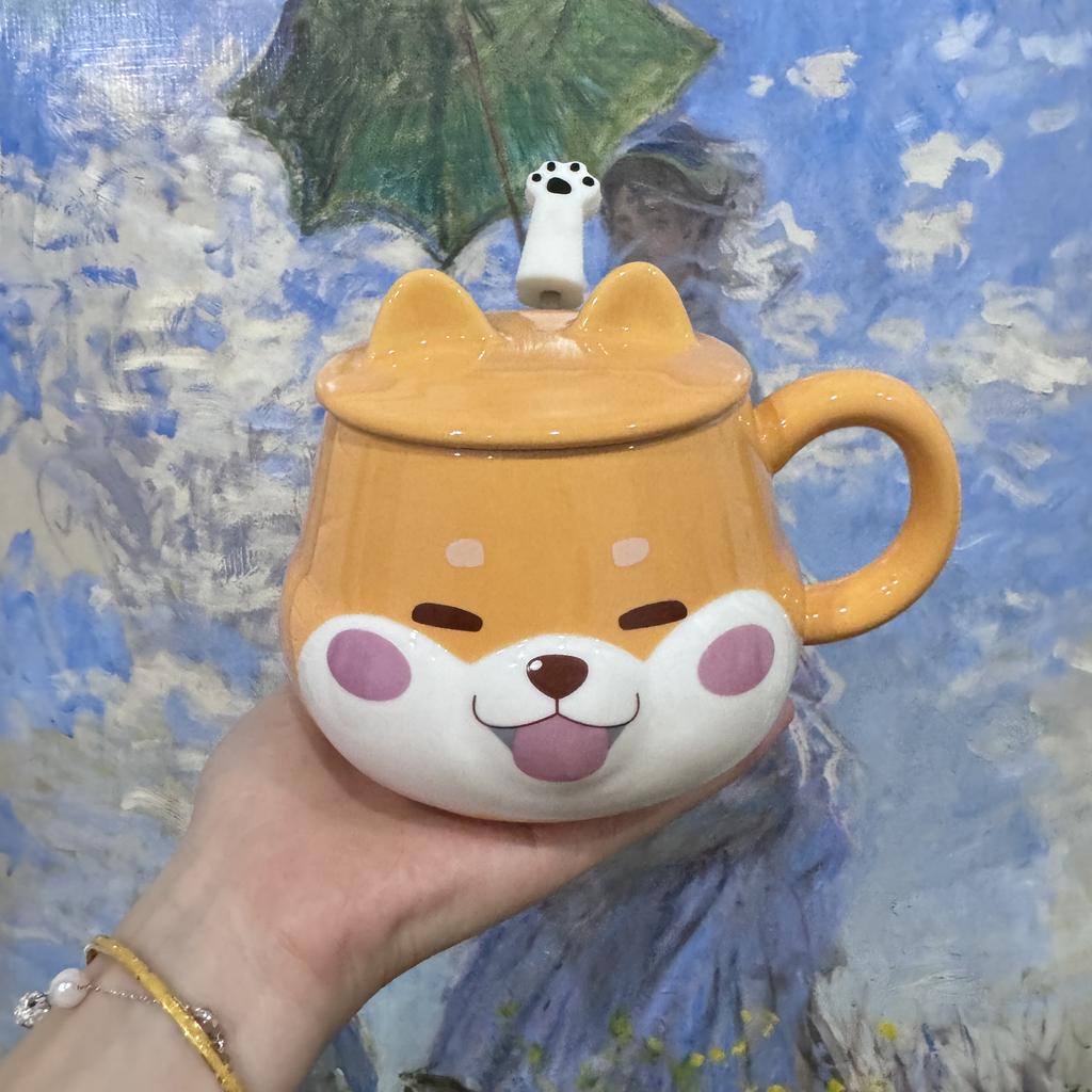 Keramisk mugg Shiba Inu hög utseendenivå stor kapacitet kaffemugg med sked söt flickor barn kontor hem