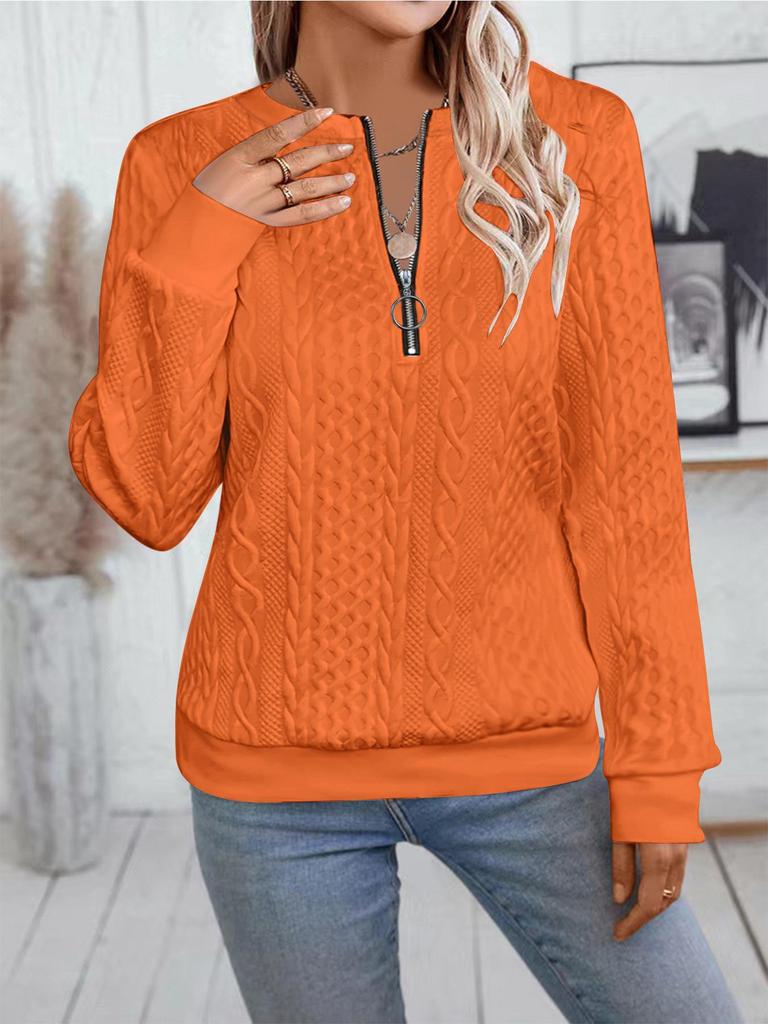 2024 Autumn/Winter European & American Casual Zipper Neckline Long Sleeve Women's Sweatshirt