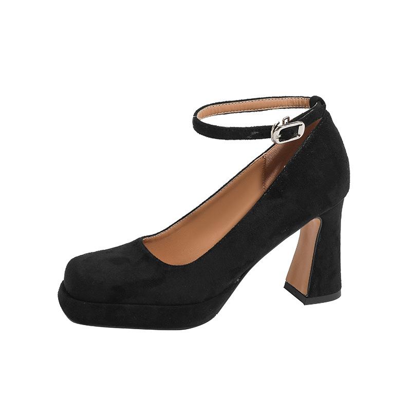 Mary Jane shoes women's new autumn one-word buckle belt women's shoes retro temperament versatile skirt high heels