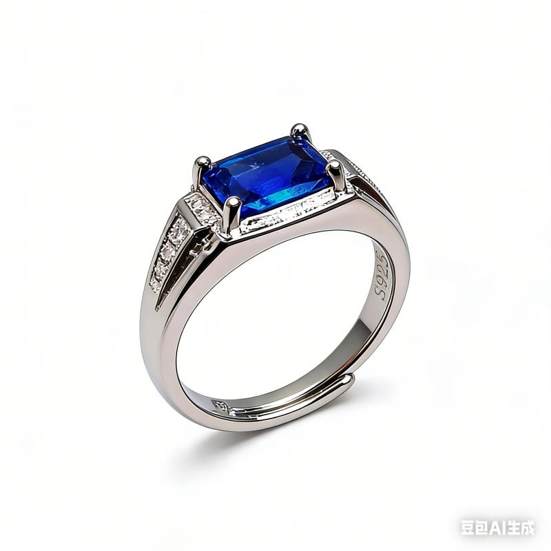 

Buyee 925 Sterling Silver Male Ring Finger Blue Crystal Ring for Men Fashion Wedding Fine Jewelry Circle Gift resizable