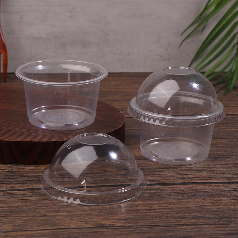50Pcs 250Ml Disposable Salad Cup Transparent Plastic Dessert Cups Bowls Container With Dome/Flat Lids Ice Cream Dessert Cups