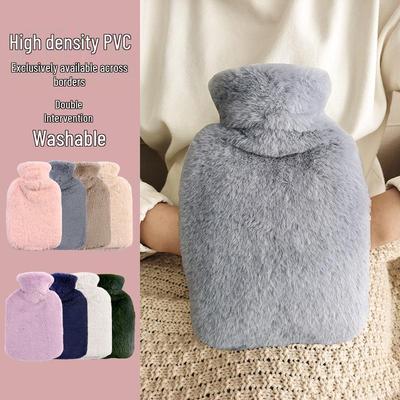 Bolsa de agua caliente de felpa con doble enchufe y revestimiento de PVC.