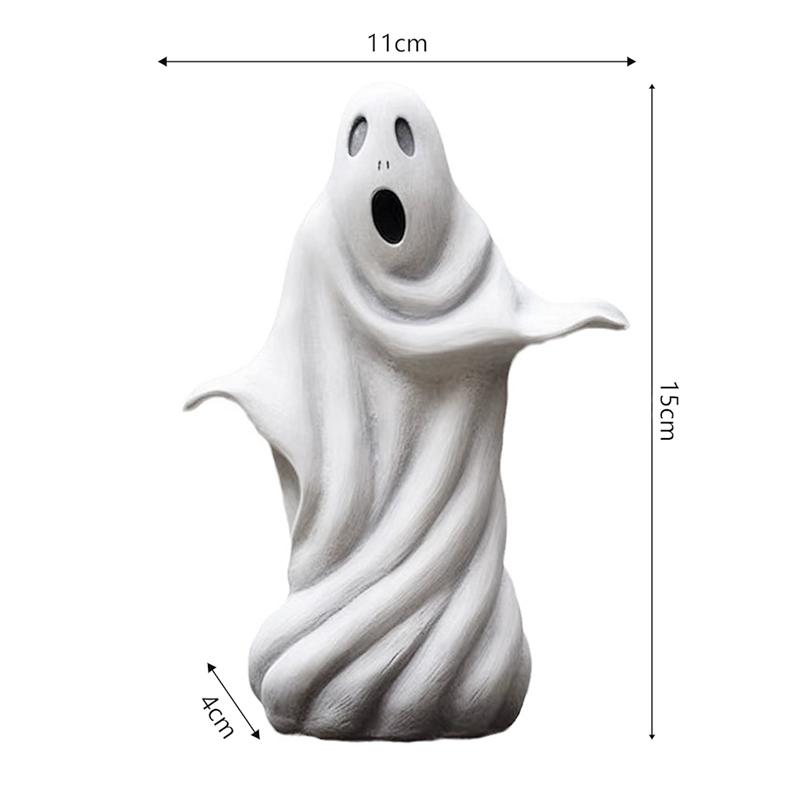 AEE4-Ghost Statue, White Resin Garden Ghost Sculpture Halloween Decorations, Ghost Figurines For Home Room Desk Decor A Easy To