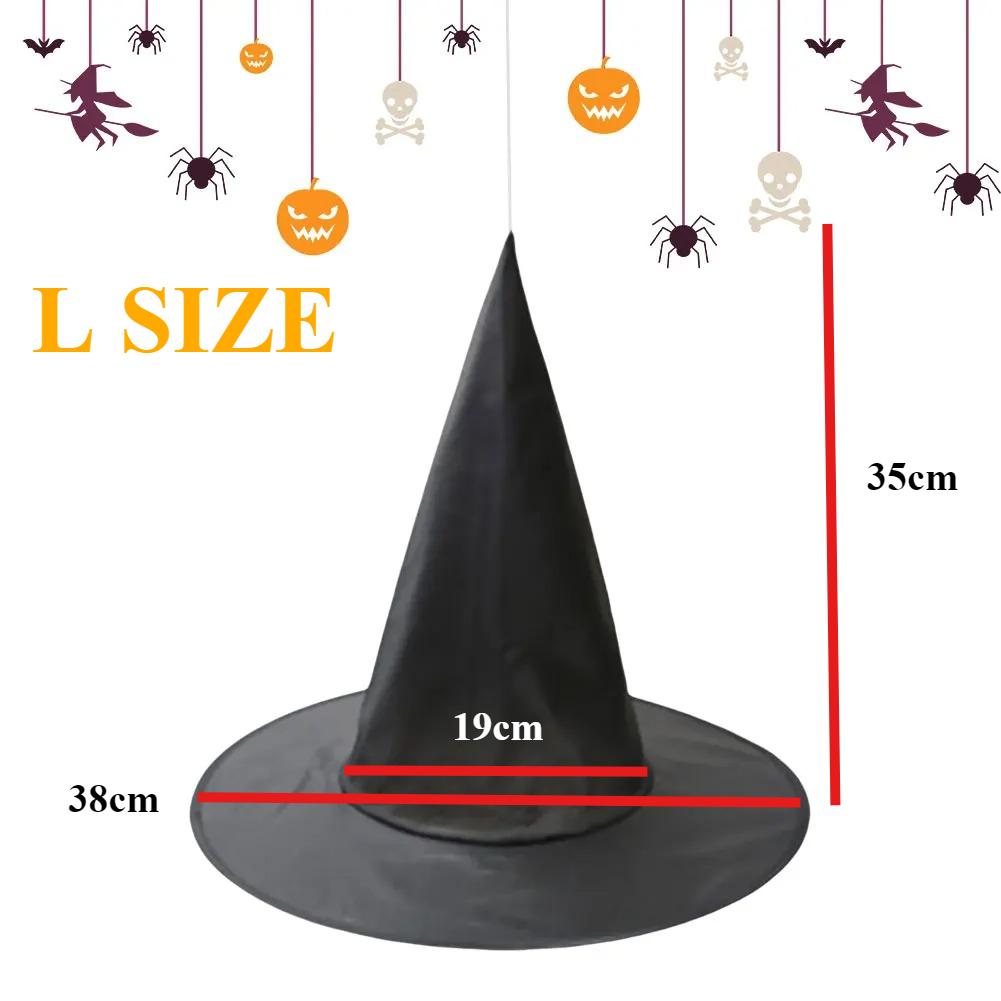 

Halloween Black Witch Hat with Hanging Rope Wizard Cap Cosplay Costume Props Hanging Witch Hats Decor for Outdoor Garden Decor L-1PC