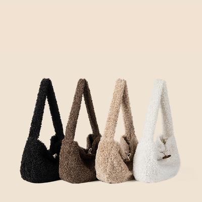 Sac à bandoulière à boutons en corne, sac fourre-tout tendance de style niche, en laine d'agneau imitation de haute qualité pour femme