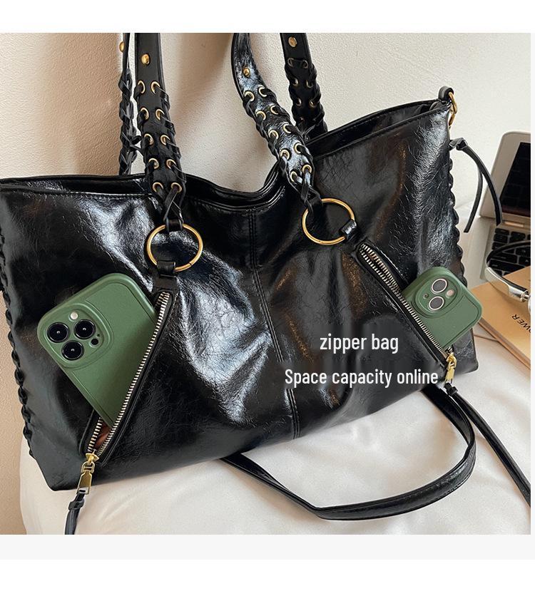 Damen Retro Schulter-Tote mit großem Fassungsvermögen - Europäischer & Amerikanischer Stil Vielseitige Handtasche mit Kordelzug