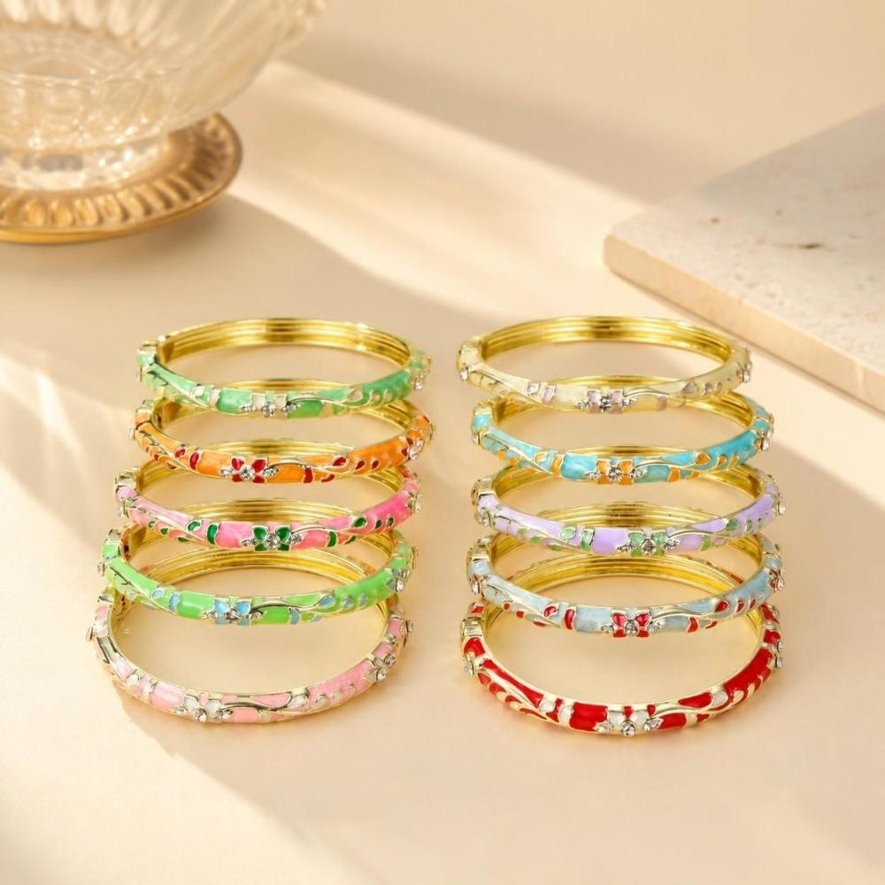 Elegant Enamel Flower Bangle Chinese Style Women's Floral Bracelet Gifts for Women Girl