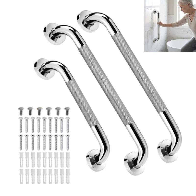 Pack Of 3 Bathroom Safety Grab Assistance Wall Mounted Handicap Handrails Steel For Tub Shower Toilet Support