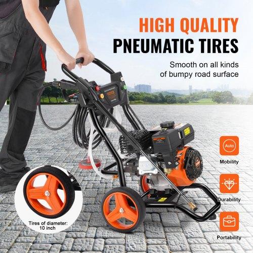VEVOR Gas Pressure Washer, 3400 PSI 2.6 GPM, Gas Powered Pressure Washer 10L/min with Aluminum Pump, Spray Gun and Extension Wand, 5 Nozzle Set