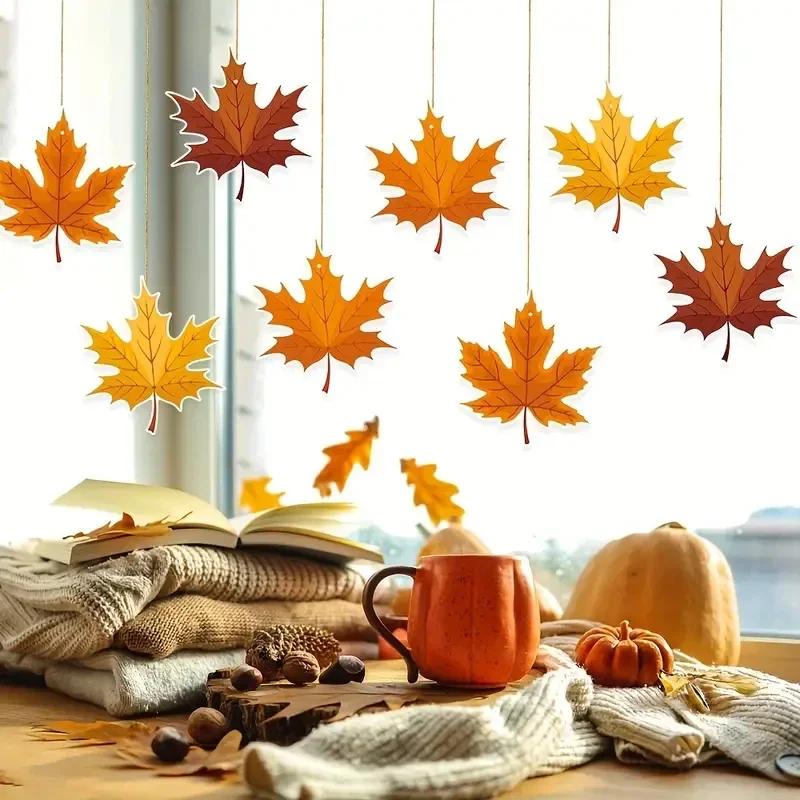 

8pcs Autumn Thanksgiving Maple Leaf Hanging Decoration, Autumn Thanksgiving Pendant, Hanging Decoration