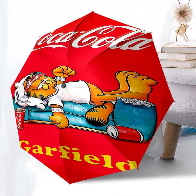 1pc Garfield Coca-Cola Automatic Open Close Umbrella with 8-Rib Windproof Canopy Compact Portable Travel Umbrella10287