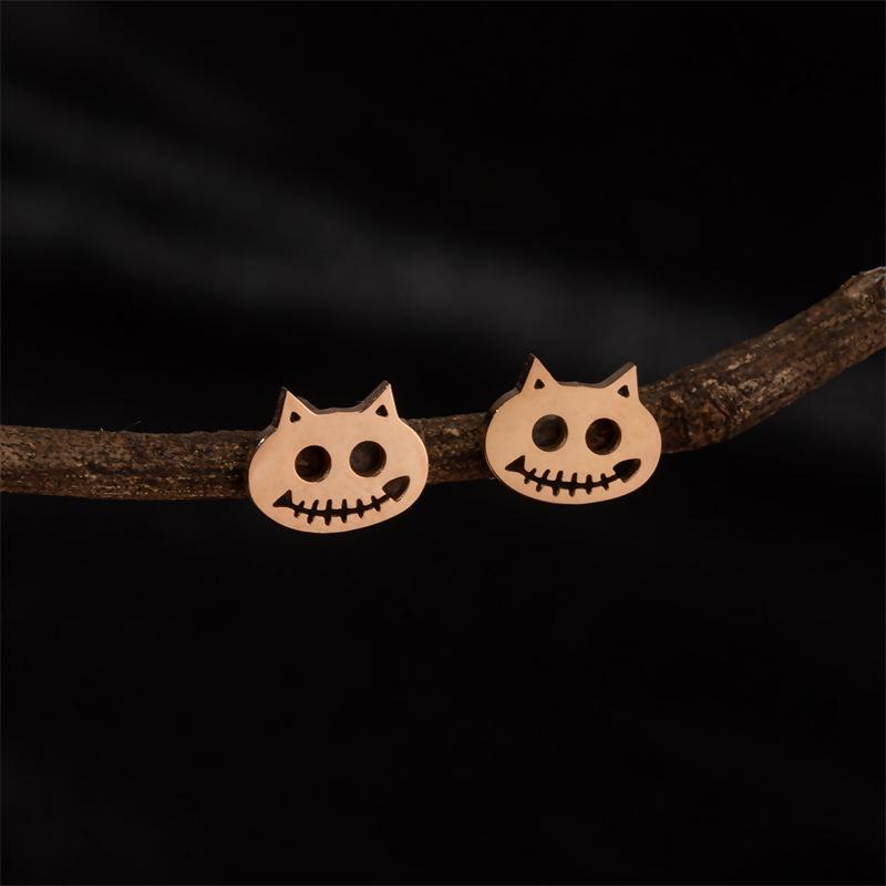 INS Retro Stainless Steel Fish Bone Cat Earrings - Halloween Cartoon Style