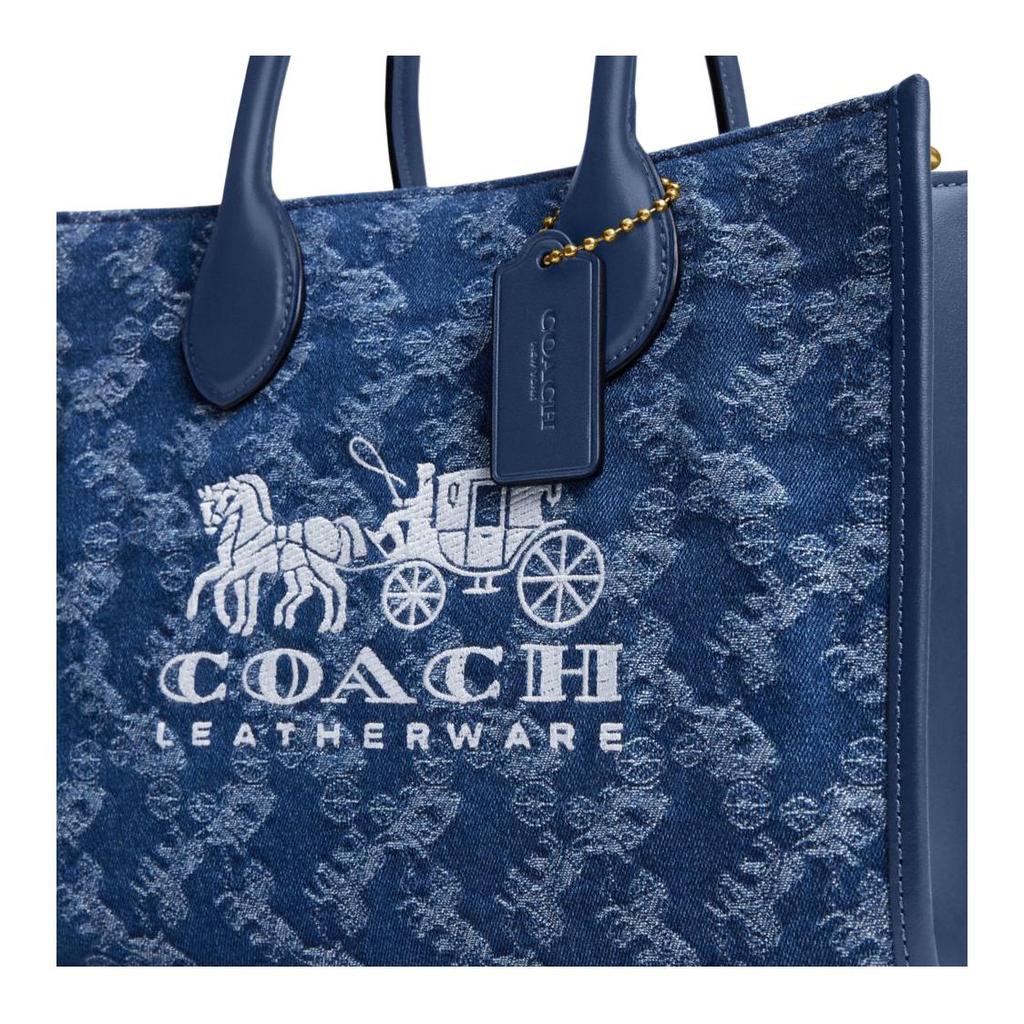 Coach Niebieska Jeansowa Duża Torba Tote z Podpisem i Motywem Konnego Powozu do Codziennego Użytku
