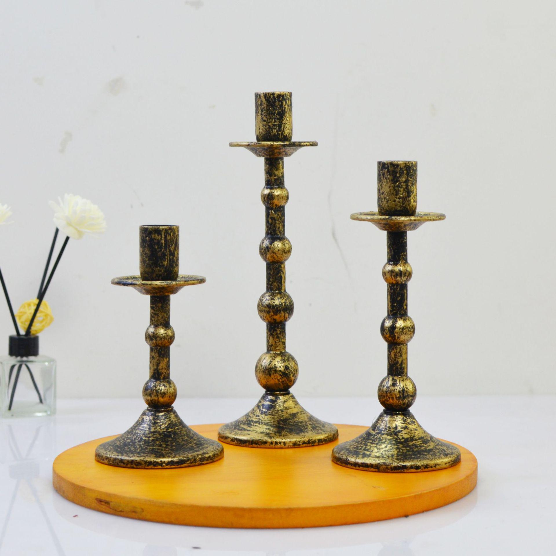Retro Nostalgic Iron Candle Holder - Classical Round Ball Design for Home Decoration Small Retro Gold