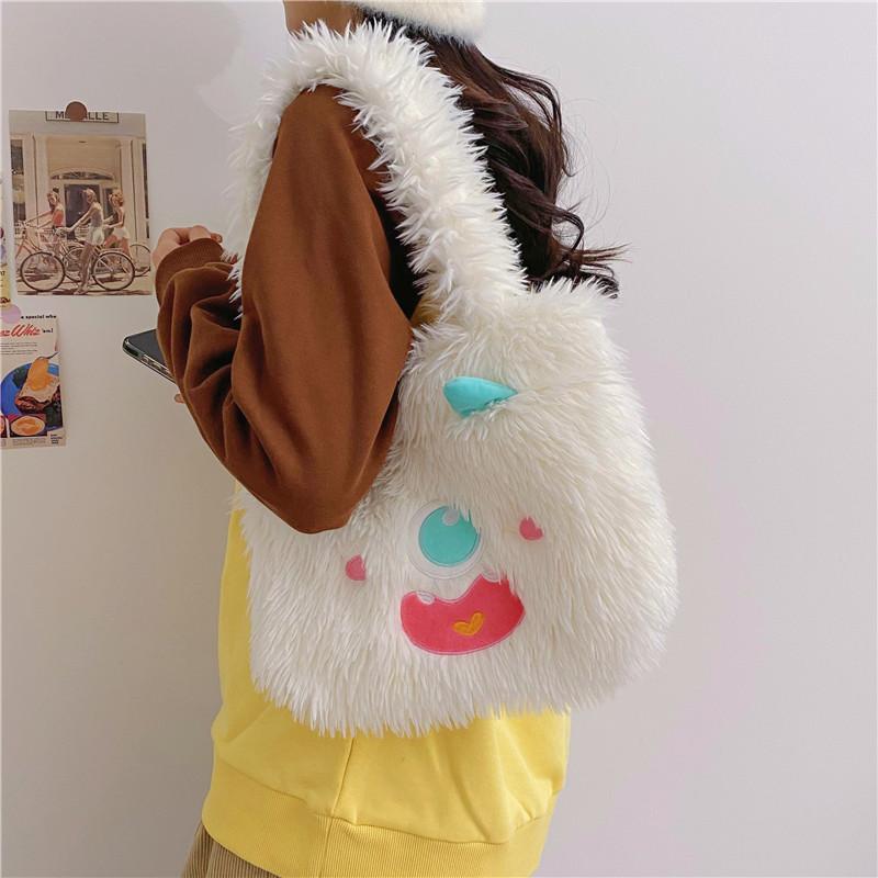 Soft Monster Character Tote Bag With Inner Phone Pocket For Girls And Teens