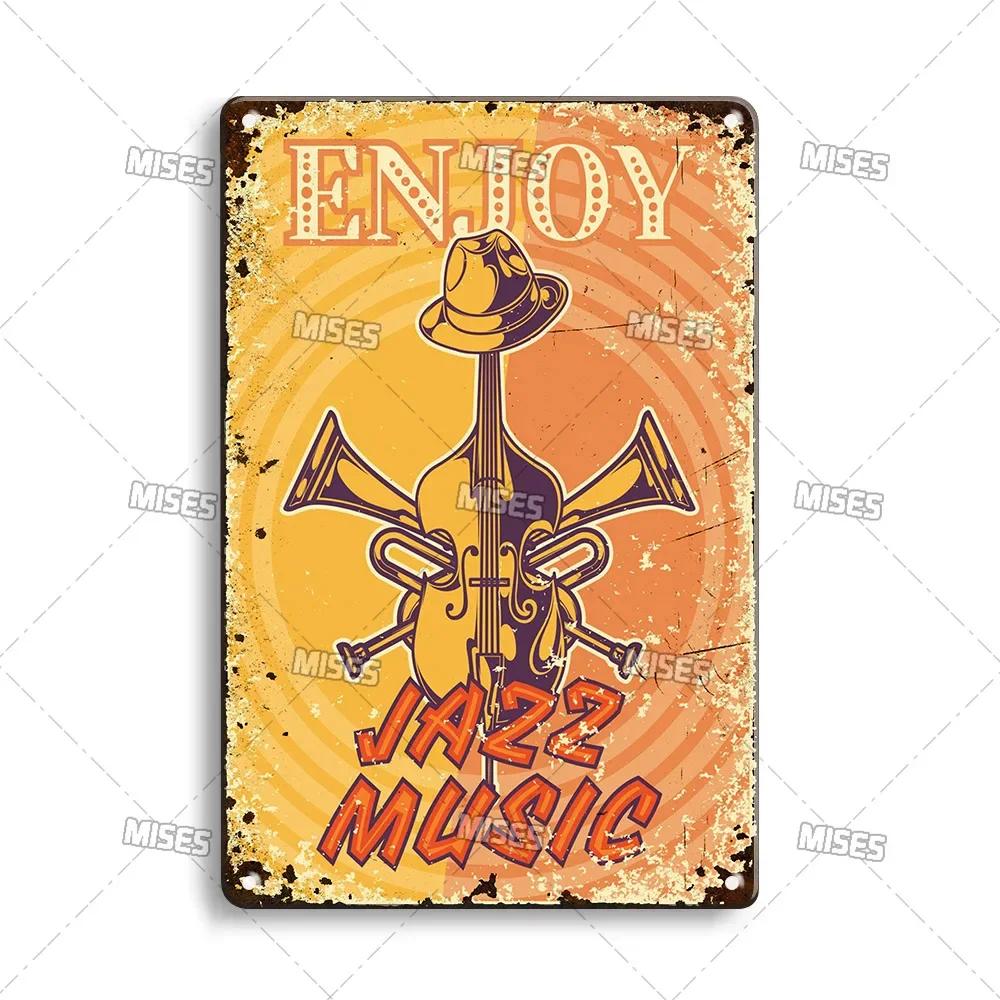 MISES JAZZ Metal Poster Vintage Metal Tin Sign Decorative Plate Metal Sign Music Metal Plaque Home Bar Studio Industrial Decor