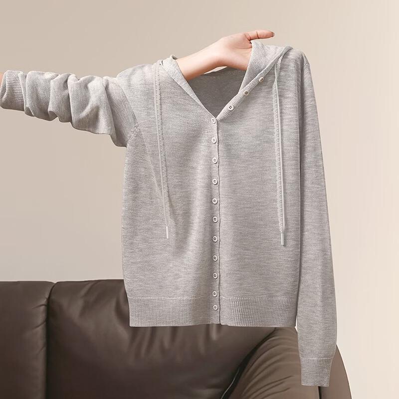 Leichter Strick-Cardigan mit Kapuze und Kordelzug für Damen