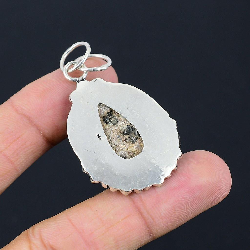 Daughters Day Deal 925 Silver Natural Turritella Agate Art Deco Handmade Pendant