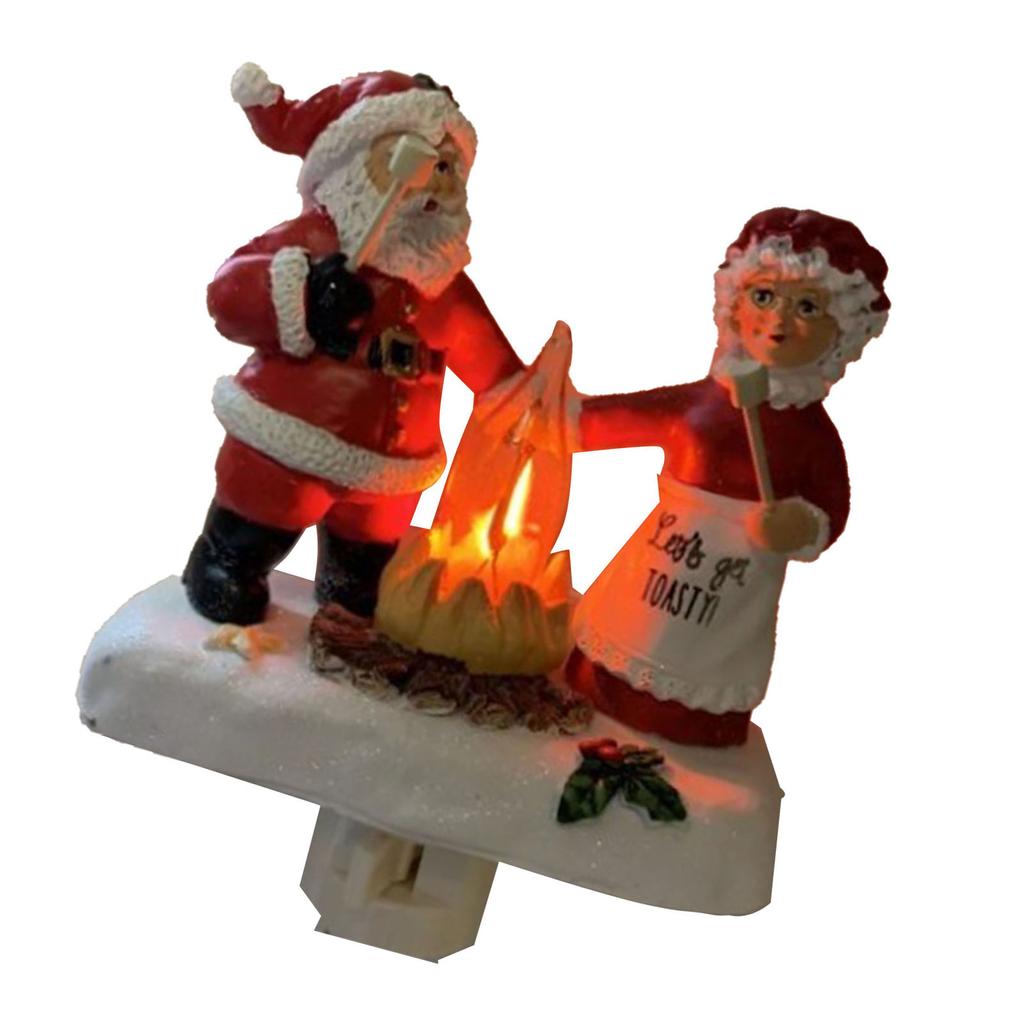 Xmas Night Light Flickering Campfire Effect Resin Plug In Night Lamp Holiday Decoration