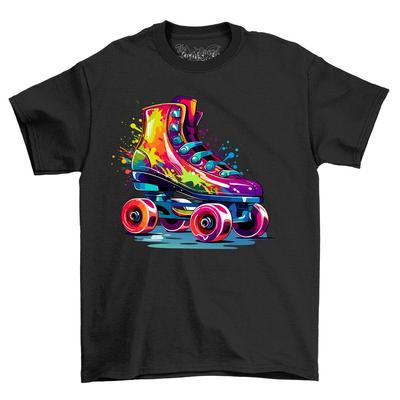 Koszulka z designem Old School Rollerskate Paint Drip - Zabawna i Retro! 100% bawełna, F