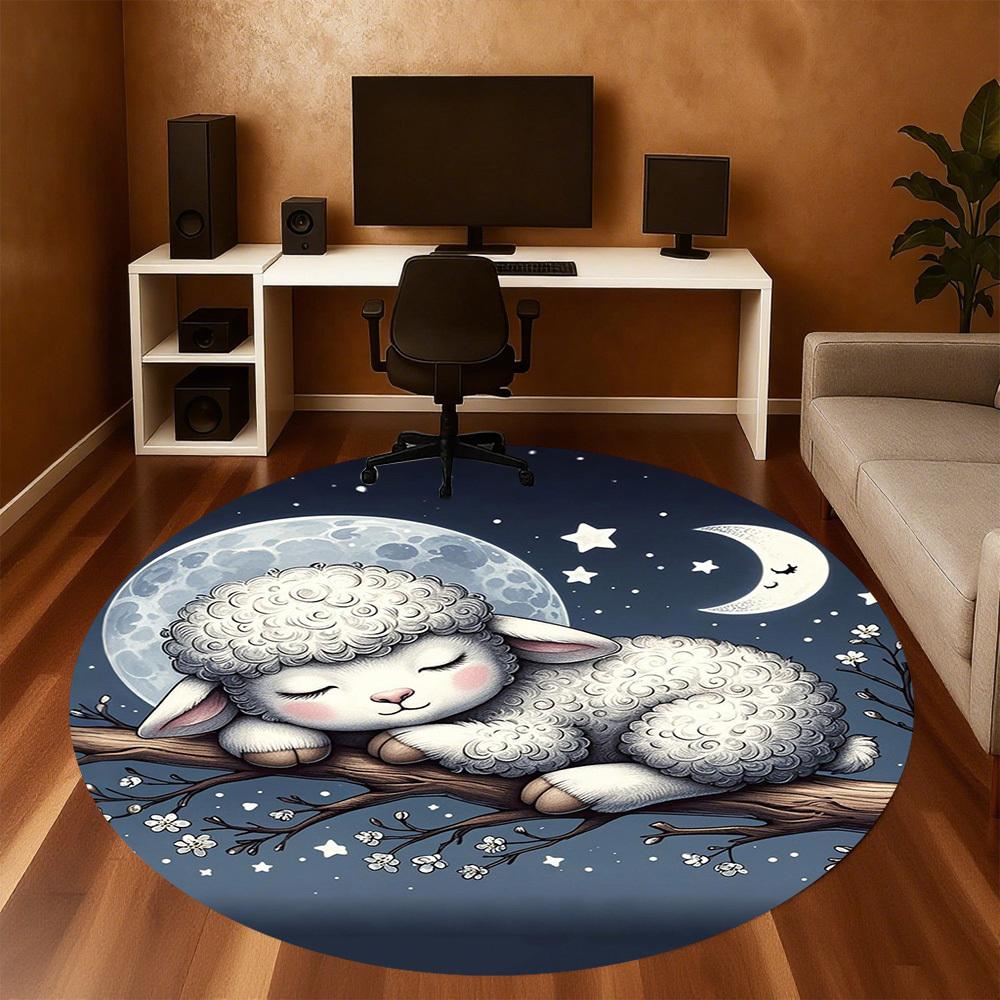 1PC Lamb Moon Stars Round Chair mat Area Rug - Non-Slip, Floor Mat for Office, Bedroom, home decor Christmas Gift c0528034