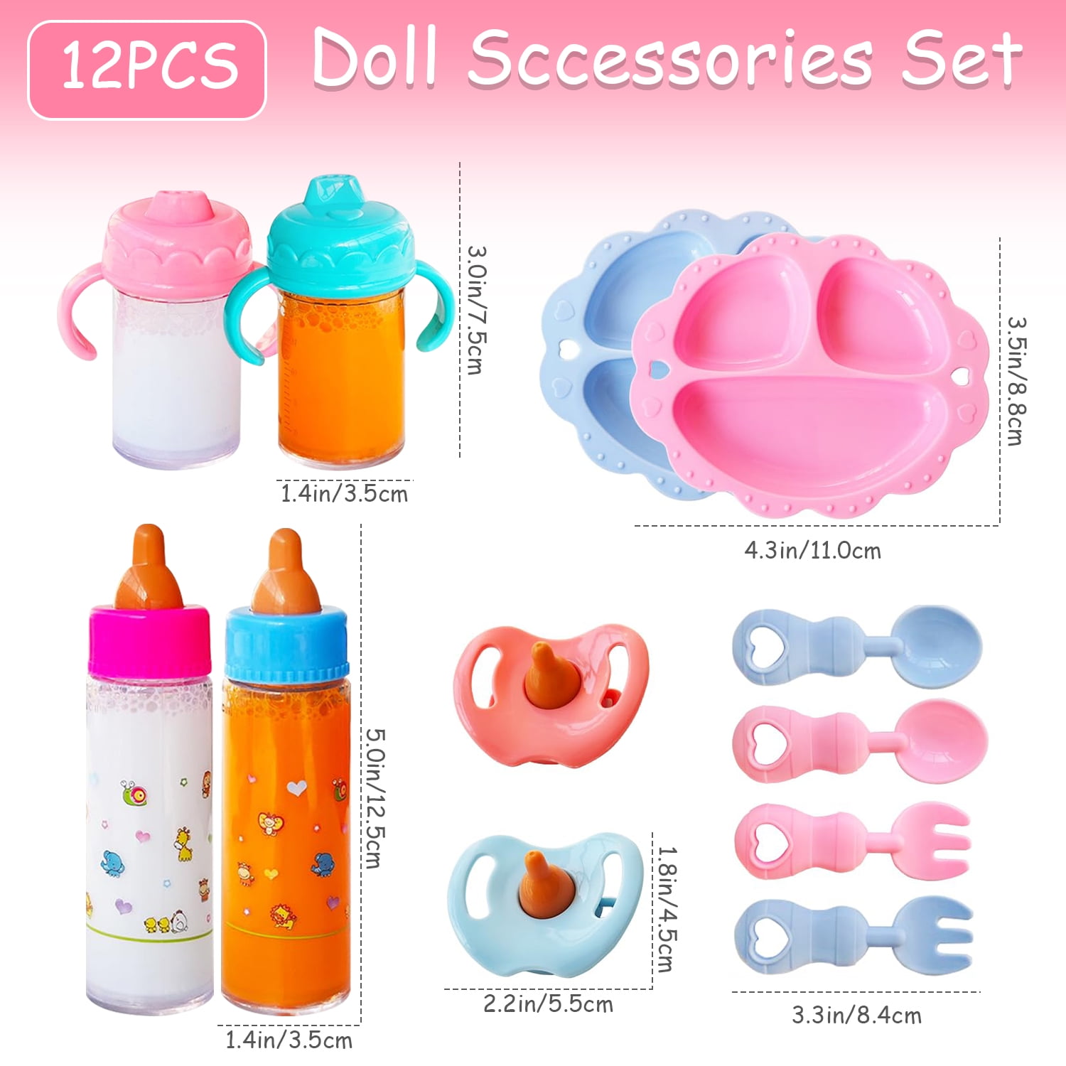 

Baby Doll Accessories Feeding & Caring Set Set With Bottle Sippy Cup Pacifier Dinner Plate Pretend Play For Kids Toddlers Girls