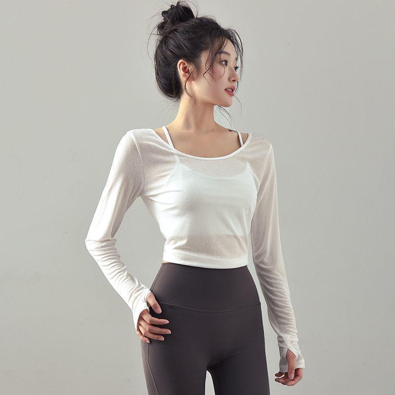 T Shirt Women Long Sleeve Polyester Sexy Back Tie Yoga Top For Workout And Casual Wear